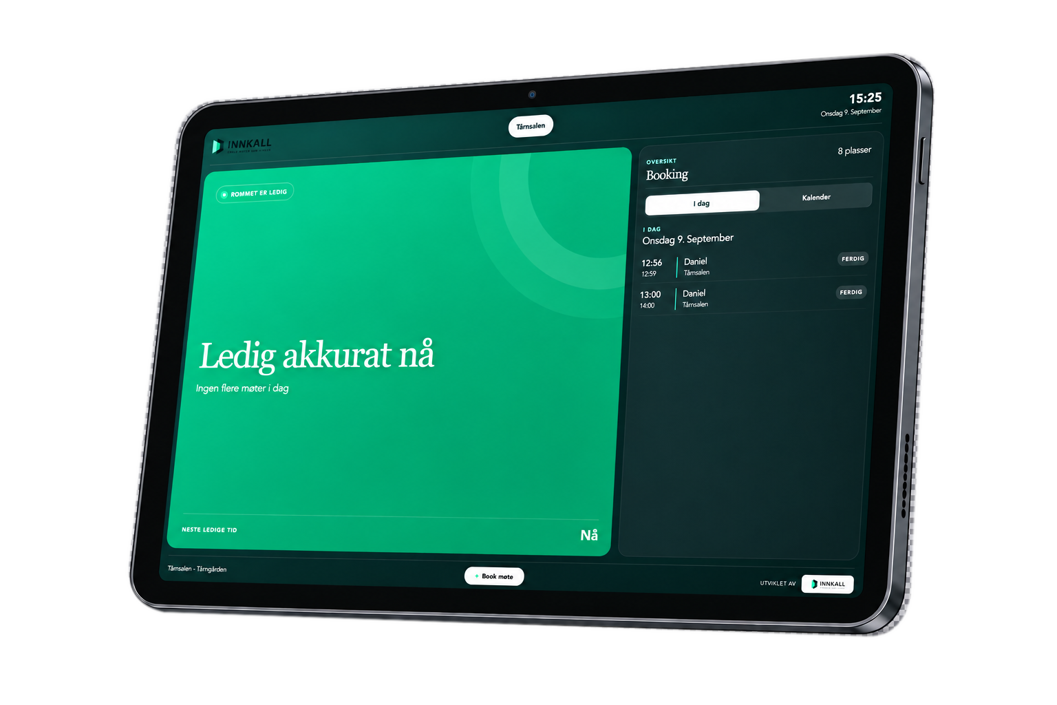 Innkall møteromsskjerm vist på iPad